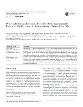 Demethylbelamcandaquinone B Isolated from Labisia Pumila Enhanced Proliferation and Differentiation of Osteoblast Cells Labisia