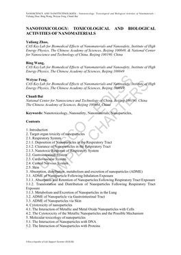 Nanotoxicology: Toxicological and Biological Activities of Nanomaterials - Yuliang Zhao, Bing Wang, Weiyue Feng, Chunli Bai