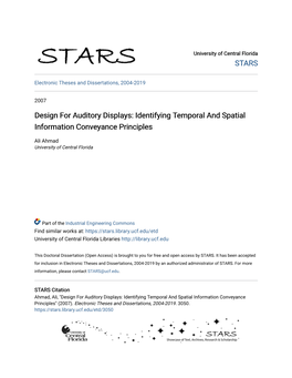 Design for Auditory Displays: Identifying Temporal and Spatial Information Conveyance Principles