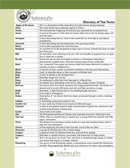 Glossary of Tea Terms Agony of the Leaves This Is a Description of the Relaxation of Curled Leaves During Steeping