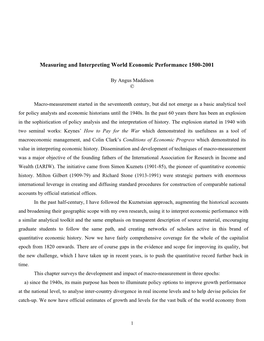 Measuring and Interpreting World Economic Performance 1500-2001