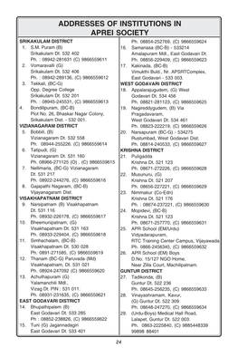 ADDRESSES of INSTITUTIONS in APREI SOCIETY SRIKAKULAM DISTRICT Ph