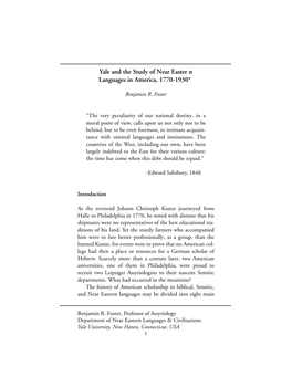 Yale and the Study of Near Eastern Languages in America, 1770-1930