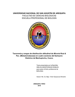Taxonomía Y Rangos De Distribución Altitudinal De Miconia Ruiz & Pav