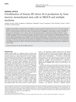 Citrullination of Histone H3 Drives IL-6 Production by Bone Marrow Mesenchymal Stem Cells in MGUS and Multiple Myeloma