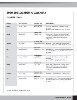 2020-2021 Academic Calendar