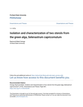 Isolation and Characterization of Two Sterols from the Green Alga, Selenastrum Capricornutum