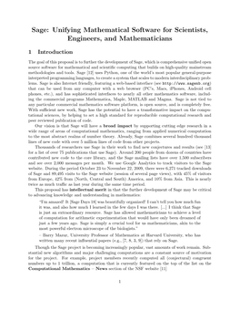 Sage: Unifying Mathematical Software for Scientists, Engineers, and Mathematicians