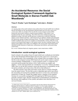 An Accidental Resource: the Social Ecological System Framework Applied to Small Wetlands in Sierran Foothill Oak Woodlands1
