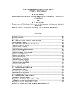 The Galaxiid Fishes of Australia (Pisces: Galaxiidae)