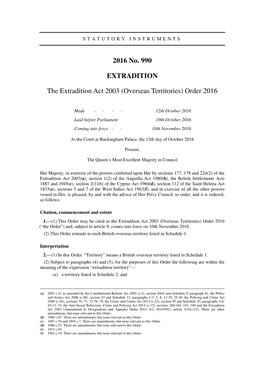 The Extradition Act 2003 (Overseas Territories) Order 2016
