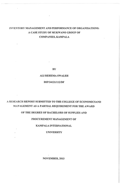 Inventory Management and Performance of Organisations: a Case Study of Mukwano Group of Companies, Kamp Ala