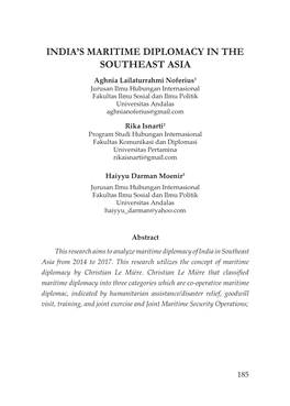 India's Maritime Diplomacy in the Southeast Asia