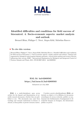 Identified Difficulties and Conditions for Field Success of Biocontrol