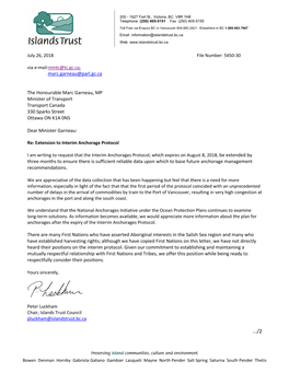 Letter Transport Canada Re Anchorages