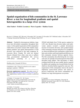 Spatial Organization of Fish Communities in the St. Lawrence