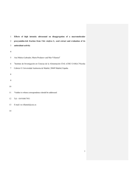 1 Effects of High Intensity Ultrasound on Disaggregation of a Macromolecular 1 Procyanidin-Rich Fraction from Vitis Vinifera L