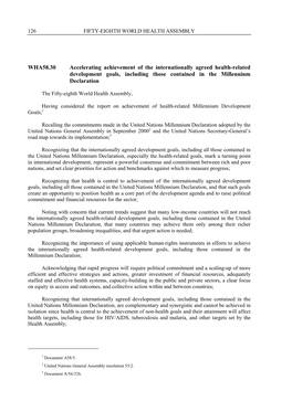 WHA58.30 Accelerating Achievement of the Internationally Agreed Health-Related Development Goals, Including Those Contained in the Millennium Declaration