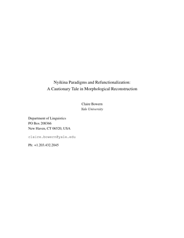 Nyikina Paradigms and Refunctionalization: a Cautionary Tale in Morphological Reconstruction