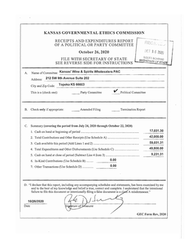 Kansas Governmental Ethics Commission Receipts And