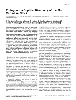 Endogenous Peptide Discovery of the Rat Circadian Clock a FOCUSED STUDY of the SUPRACHIASMATIC NUCLEUS by ULTRAHIGH PERFORMANCE TANDEM MASS □ SPECTROMETRY* S