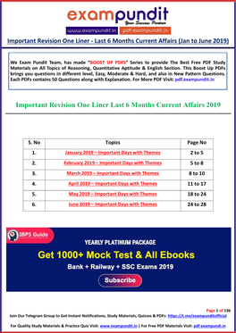 Important Revision One Liner Last 6 Months Current Affairs 2019