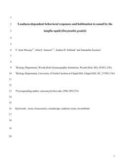 Loudness-Dependent Behavioral Responses and Habituation to Sound by the Longfin Squid (Doryteuthis Pealeii)