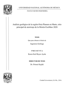 Análisis Geológico De La Región Oxia Planum En Marte, Sitio Principal De Aterrizaje De La Misión Exomars 2020