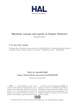 Rhythmic Syncope and Opacity in Mojeño Trinitario Françoise Rose