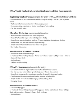 CMA Youth Orchestra Learning Goals and Audition Requirements Beginning Orchestra ​Requirements for Entry