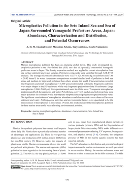 Microplastics Pollution in the Seto Inland Sea and Sea Of