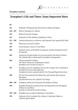 Xenophon's Life and Times: Some Important Dates