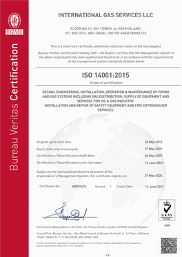 ISO 14001:2015 Scope of Certification