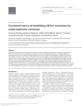 Functional Rescue of Misfolding ABCA3 Mutations by Small Molecular Correctors Susanna Kinting, Stefanie Ho¨ Ppner, Ulrike Schindlbeck, Maria E