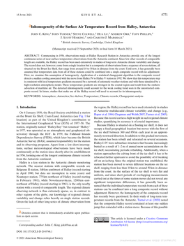 Inhomogeneity of the Surface Air Temperature Record from Halley, Antarctica