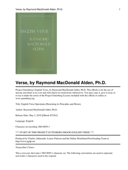 English Verse, by Raymond Macdonald Alden, Ph.D