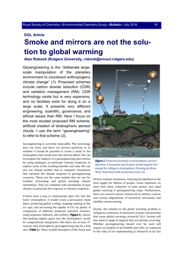 Smoke and Mirrors Are Not the Solu- Tion to Global Warming Alan Robock (Rutgers University, Robock@Envsci.Rutgers.Edu)