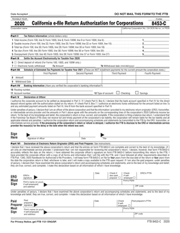2020 FORM 8453-C California E-File Return Authorization for Corporations