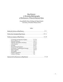 Big History: a Working Bibliography of References, Films & Internet Sites