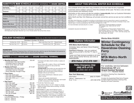 Winter Contingency Schedule for the Haverstraw-Ossining Ferry