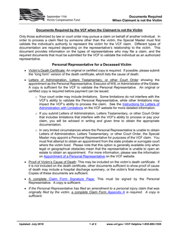 Personal Representative for a Deceased Victim  Victim’S Death Certificate: an Original Or Certified Copy Is Required