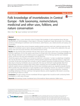 Folk Taxonomy, Nomenclature, Medicinal and Other Uses, Folklore, and Nature Conservation Viktor Ulicsni1* , Ingvar Svanberg2 and Zsolt Molnár3