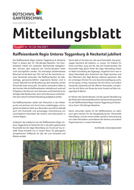 Raiffeisenbank Regio Unteres Toggenburg & Neckertal Jubiliert