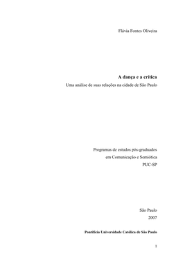 A Dança E a Crítica Uma Análise De Suas Relações Na Cidade De São Paulo