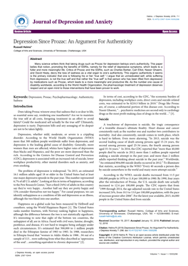 Depression Since Prozac: an Argument for Authenticity Russell Helms* College of Arts and Sciences, University of Tennessee, Chattanooga, USA