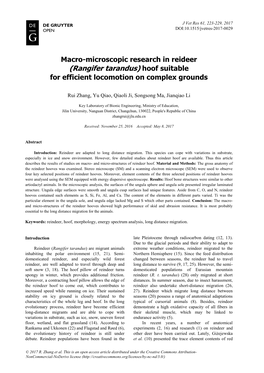 Rangifer Tarandus) Hoof Suitable for Efficient Locomotion on Complex Grounds