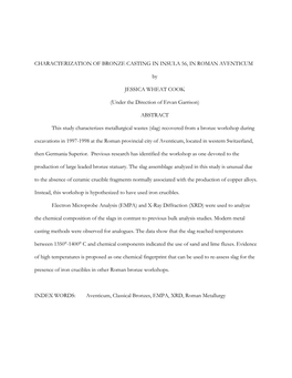 Characterization of Bronze Casting in Insula 56, in Roman Aventicum