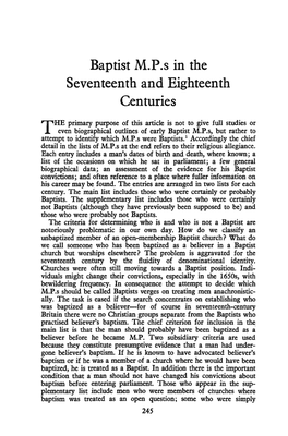 Baptist M.P.'S in the Sixteenth and Eighteenth Centuries