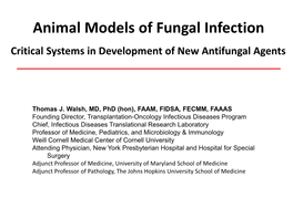 Animal Models of Fungal Infection: Critical Systems in Development Of