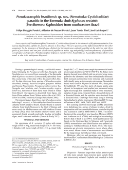 (Nematoda: Cystidicolidae) Parasitic in the Bermuda Chub Kyphosus Sectatrix (Perciformes: Kyphosidae) from Southeastern Brazil